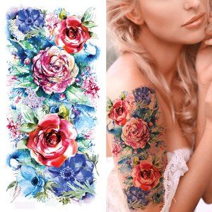 Supperb Temporary Tattoos - Watercolor Painting Bouquet of Summer Flowers II
